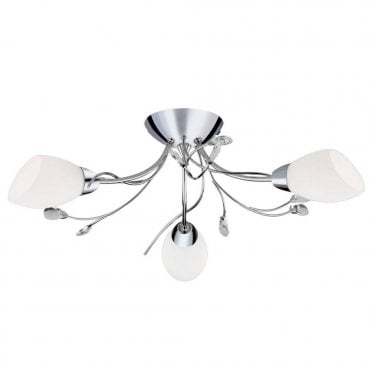 GARDENIA 3LIGHT CHROME AND WHITE GLASS CEILING LIGHT