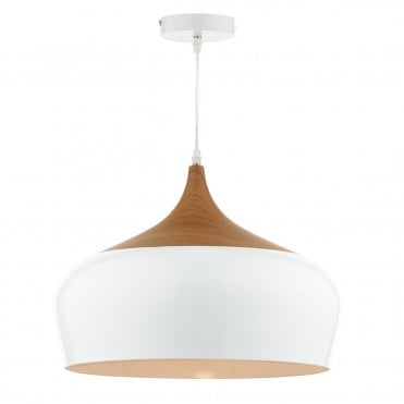 Large White & Wood Ceiling Pendant