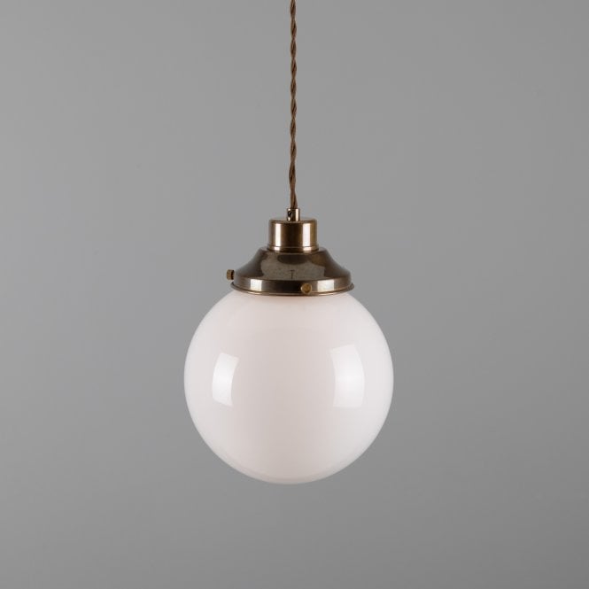 GENTRY - 20Cm Opal Globe Ceiling Pendant Light In Antique Brass