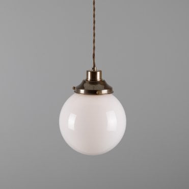 Opal Globe Ceiling Pendant Light In Antique Brass
