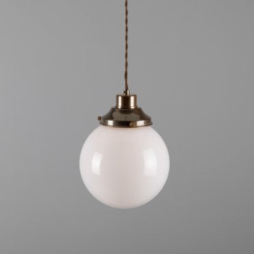 GENTRY - 20Cm Opal Globe Ceiling Pendant Light In Antique Brass