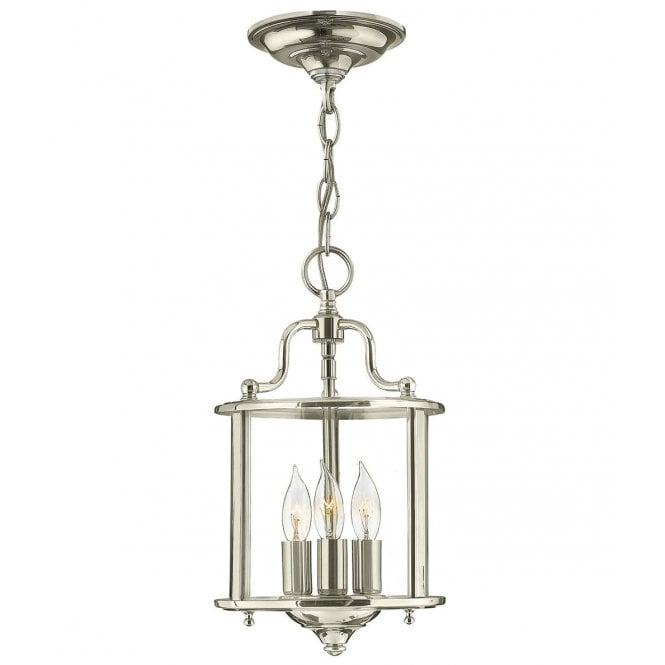GENTRY 3 Light Small Hanging Ceiling Pendant in Polished Nickel