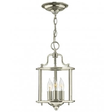 GENTRY 3 Light Small Hanging Ceiling Pendant in Polished Nickel