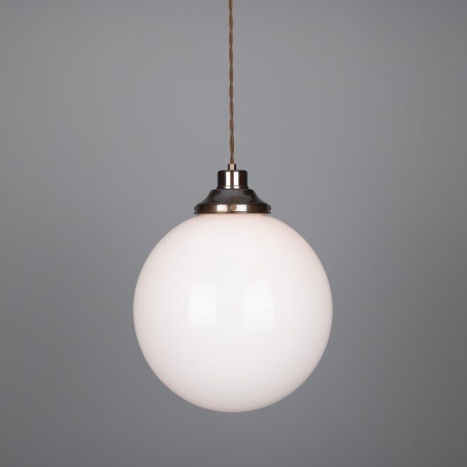 GENTRY - 30Cm Opal Globe Ceiling Pendant In Antique Brass