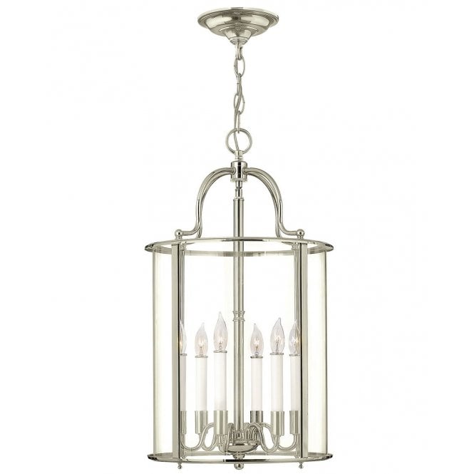 GENTRY 6 Light Large Hanging Ceiling Pendant in Polished Nickel