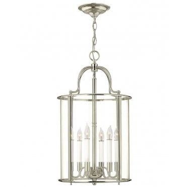 GENTRY 6 Light Large Hanging Ceiling Pendant in Polished Nickel