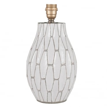 GEOMETRIC Handthrown Terracotta Table Lamp Base with White Gloss Glaze with Grey Geometric Pattern