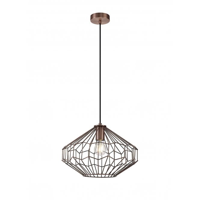 GEOWIRE 1 x E27 Ceiling Pendant Light Antique Copper/Black Geometric Design