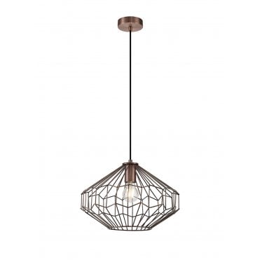 GEOWIRE 1 x E27 Ceiling Pendant Light Antique Copper/Black Geometric Design