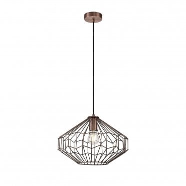 GEOWIRE 1 x E27 Ceiling Pendant Light Antique Copper/Black Geometric Design
