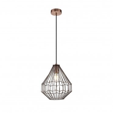 GEOWIRE 1 x E27 Ceiling Pendant Light Antique Copper/Black