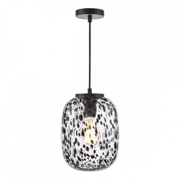 Gethin black and clear confetti glass pendant light with matt black metalwork by Dar Lighting