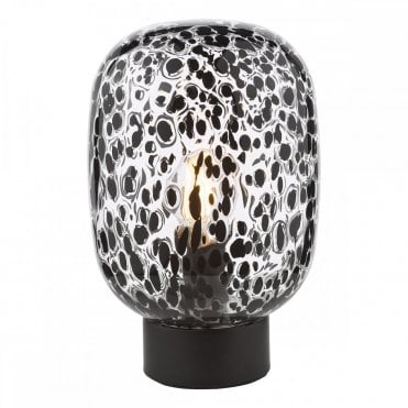 Gethin black glass and matt black table lamp with confetti detail by dar lighting