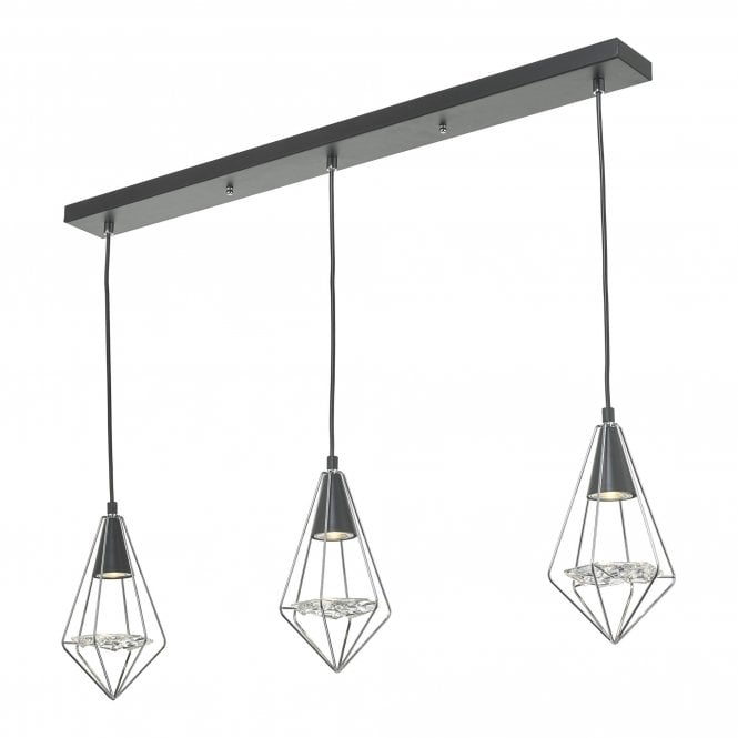 GIANNI 3 Light Ceiling Pendant Black, Polished Chrome & Glass