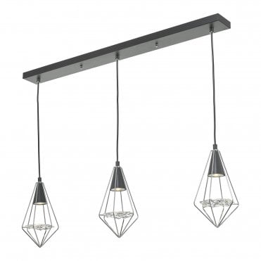 GIANNI 3 Light Ceiling Pendant Black, Polished Chrome & Glass