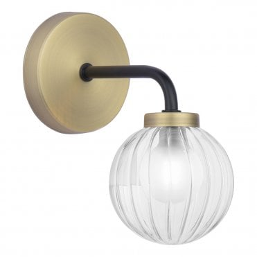 Antique brass wall light with duplex ribbed glass globe shade