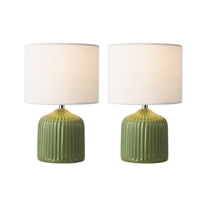 Gigi Table Lamp - Green Ceramic with Linen Shade (Twin Pack)