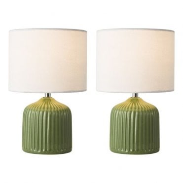 Gigi Table Lamp - Green Ceramic with Linen Shade (Twin Pack)