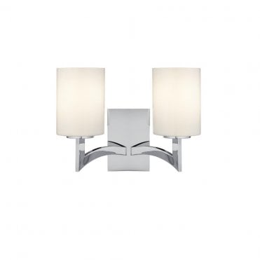 GINA 2 LIGHT CHROME WALL LIGHT WITH WHITE GLASS SHADES