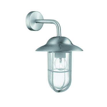 GLASS LANTERN OUTDOOR WALL LIGHT SATIN SILVER FINISH AND CLEAR GLASS