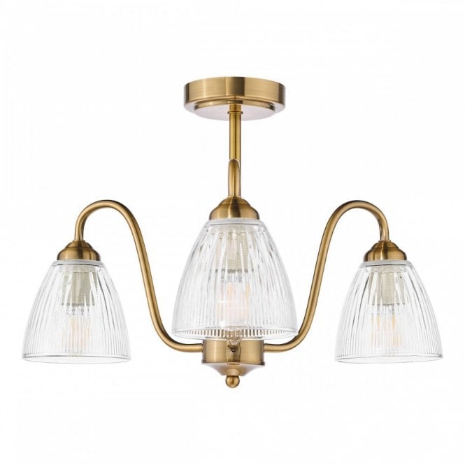 Glynis 3 Light Semi-Flush Ceiling Light - Antique Bronze with Ribbed Glass Shades