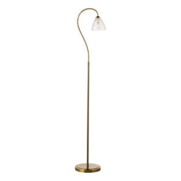 antique bronze floor lamp with ribbed glass shade