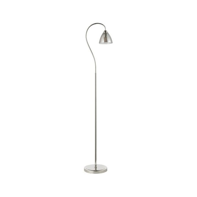 Glynis Floor Lamp - Polished Nickel and Smoked Ribbed Glass
