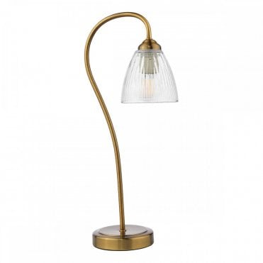 antique bronze table lamp ribbed glass shade