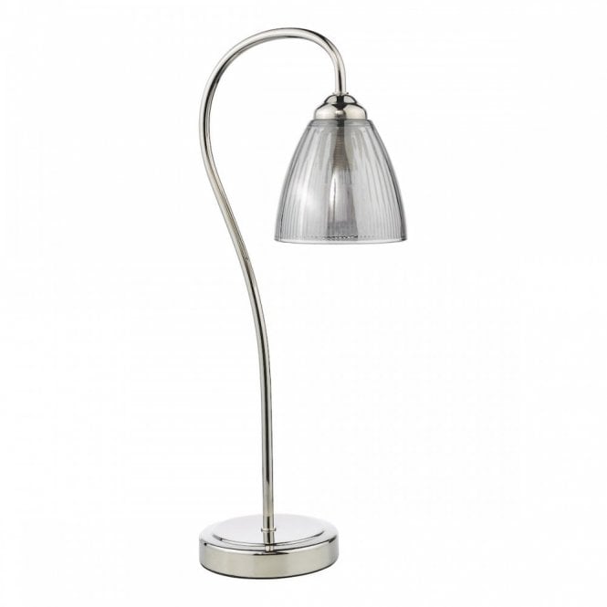 Glynis Table Lamp - Polished Nickel with Smoked Ribbed Glass Shade