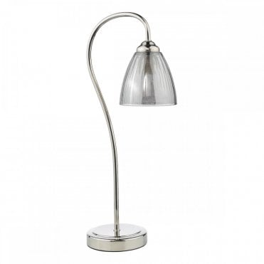 polished nickel table lamp smoked ribbed glass shade