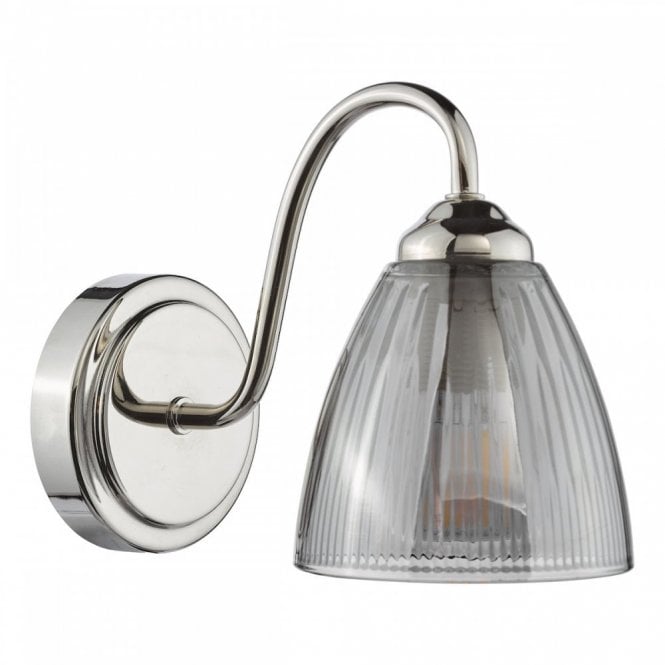 Glynis Wall Light - Polished Nickel and Smoked Ribbed Glass