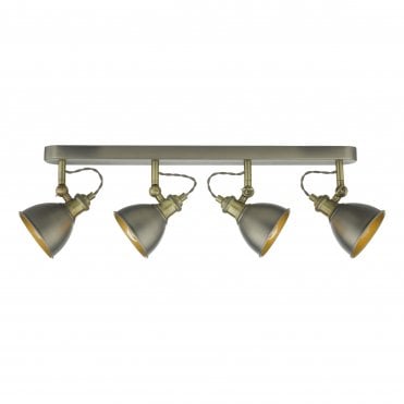 industrial style spotlight bar in antique chrome and brass