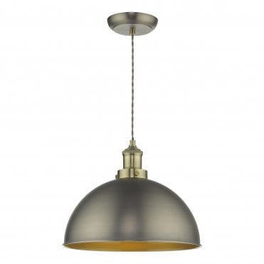antique chrome & brass industrial style domed ceiling pendant 