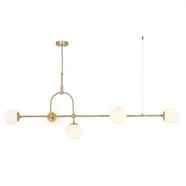 GRACE Matt Antique Brass Linear Pendant With Opal Glass And Adjustable Stem