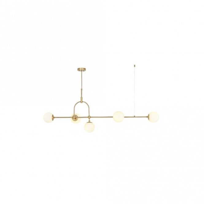 GRACE Matt Antique Brass Linear Pendant With Opal Glass And Adjustable Stem