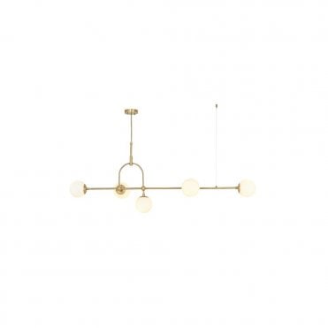 GRACE Matt Antique Brass Linear Pendant With Opal Glass And Adjustable Stem
