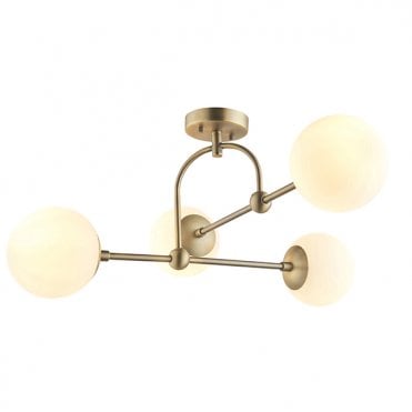 GRACE Matt Antique Brass Semi-Flush With Opal Glass