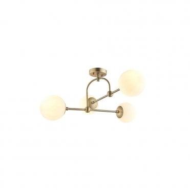 GRACE Matt Antique Brass Semi-Flush With Opal Glass
