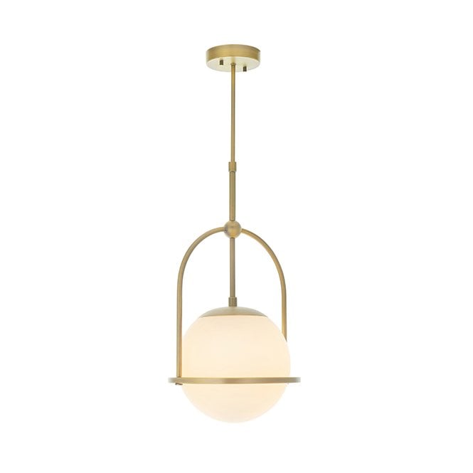GRACE Matt Antique Brass Single Pendant With Opal Glass And Adjustable Stem