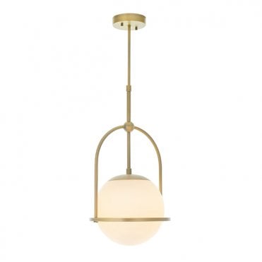 GRACE Matt Antique Brass Single Pendant With Opal Glass And Adjustable Stem