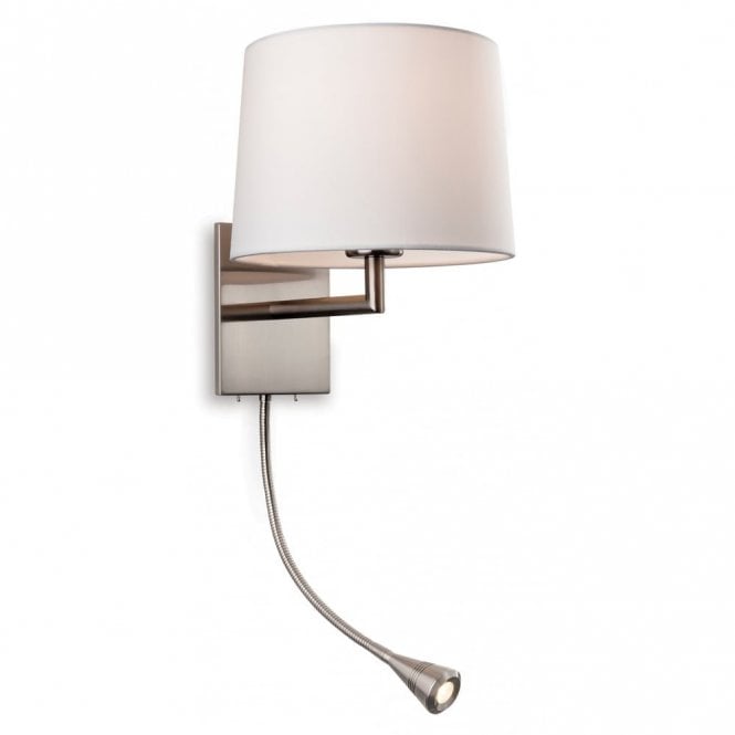 GRAND 2 Light Wall (Switched), Brushed Steel with Cream Shade