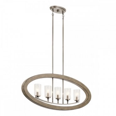 5 light antique grey chandelier with glass shades and ring frame