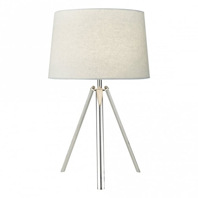 GRIFFITH Industrial Tripod Table Lamp Polished Chrome with Grey Shade