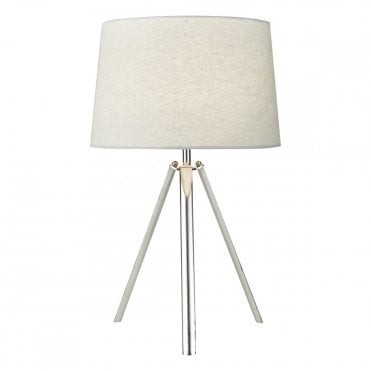 GRIFFITH Industrial Tripod Table Lamp Polished Chrome with Grey Shade