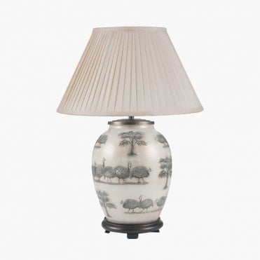 Medium Oval Table Lamp with Silk Knife Pleat Balloon Lined Almond Shade 40cm