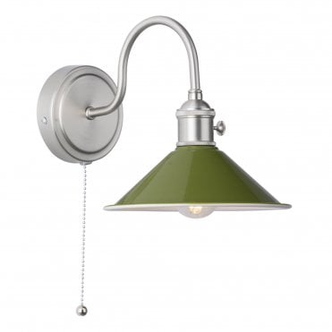 1lt Wall Light Antique Chrome With Olive Green Shade