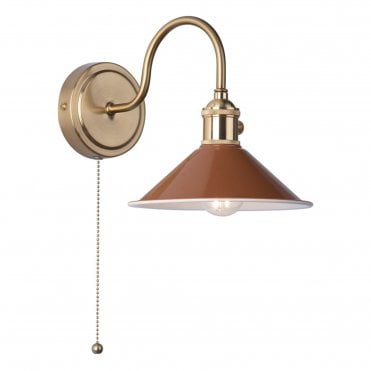 1lt Wall Light Natural Brass With Umber Shade