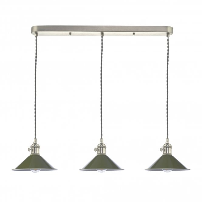 HADANO 3 Light Antique Chrome Suspension With Olive Green Shades