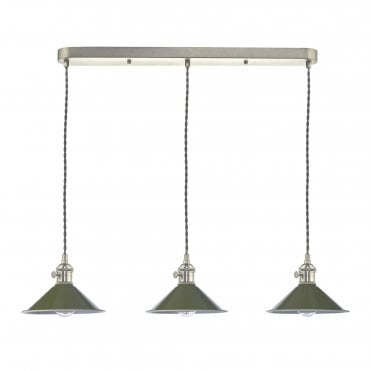 3 Light Antique Chrome Suspension With Olive Green Shades