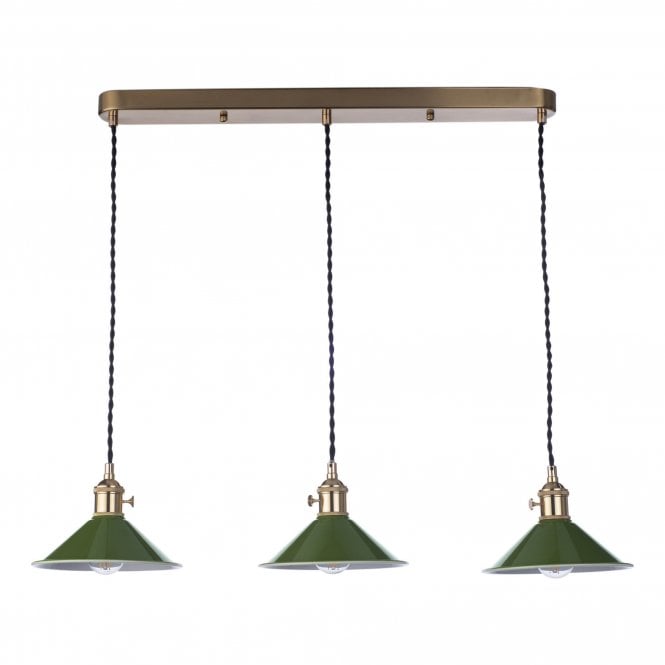HADANO 3 Light Brass Suspension With Olive Green Shades